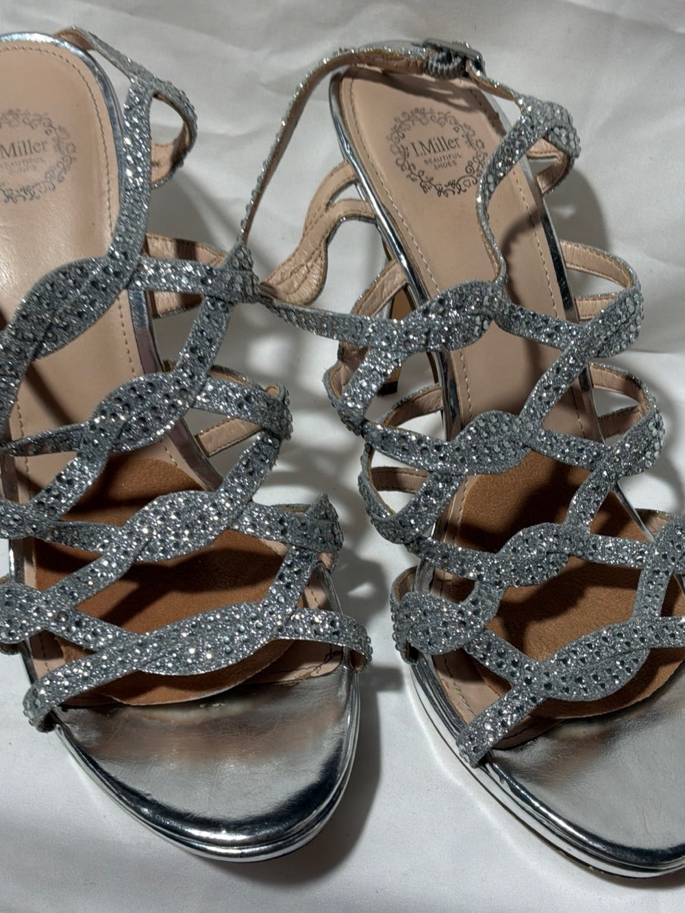 J. Miller Silver Glitter Strappy Heeled Sandals